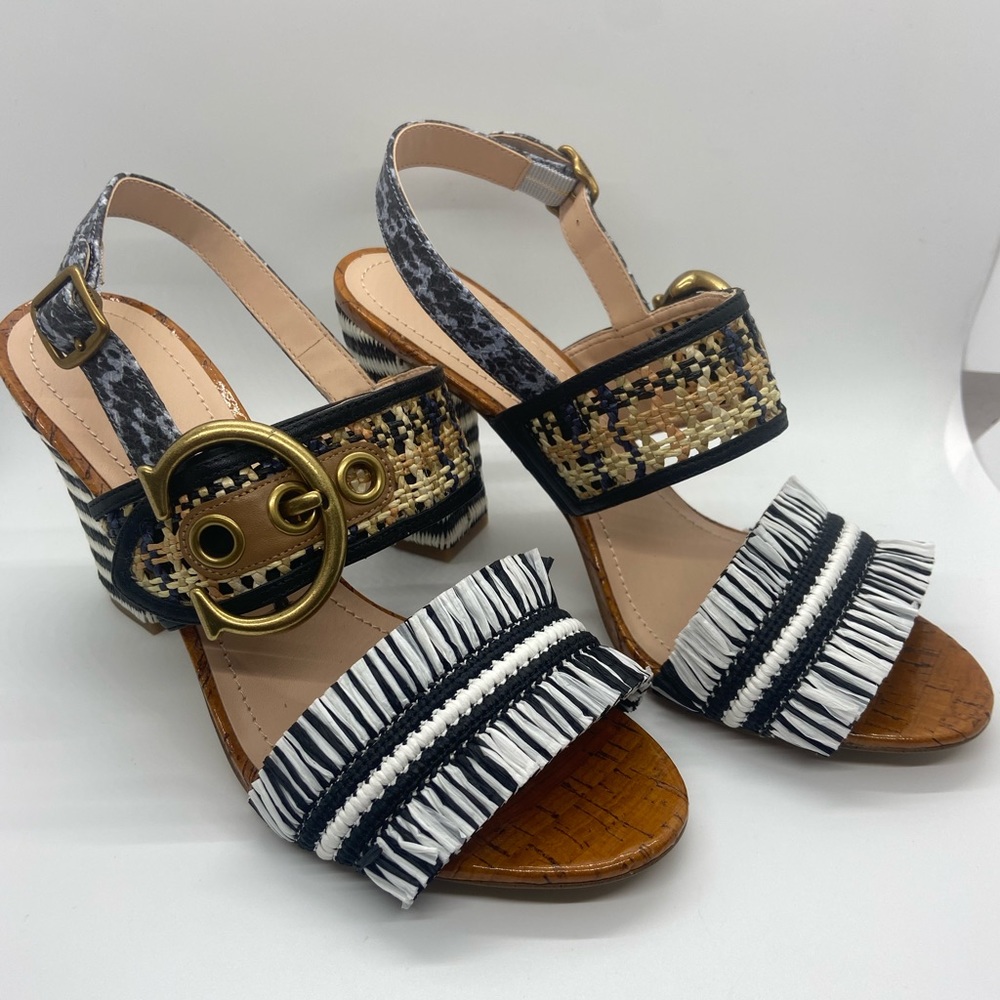 Coach Robin Raffia Black and White Heel 8